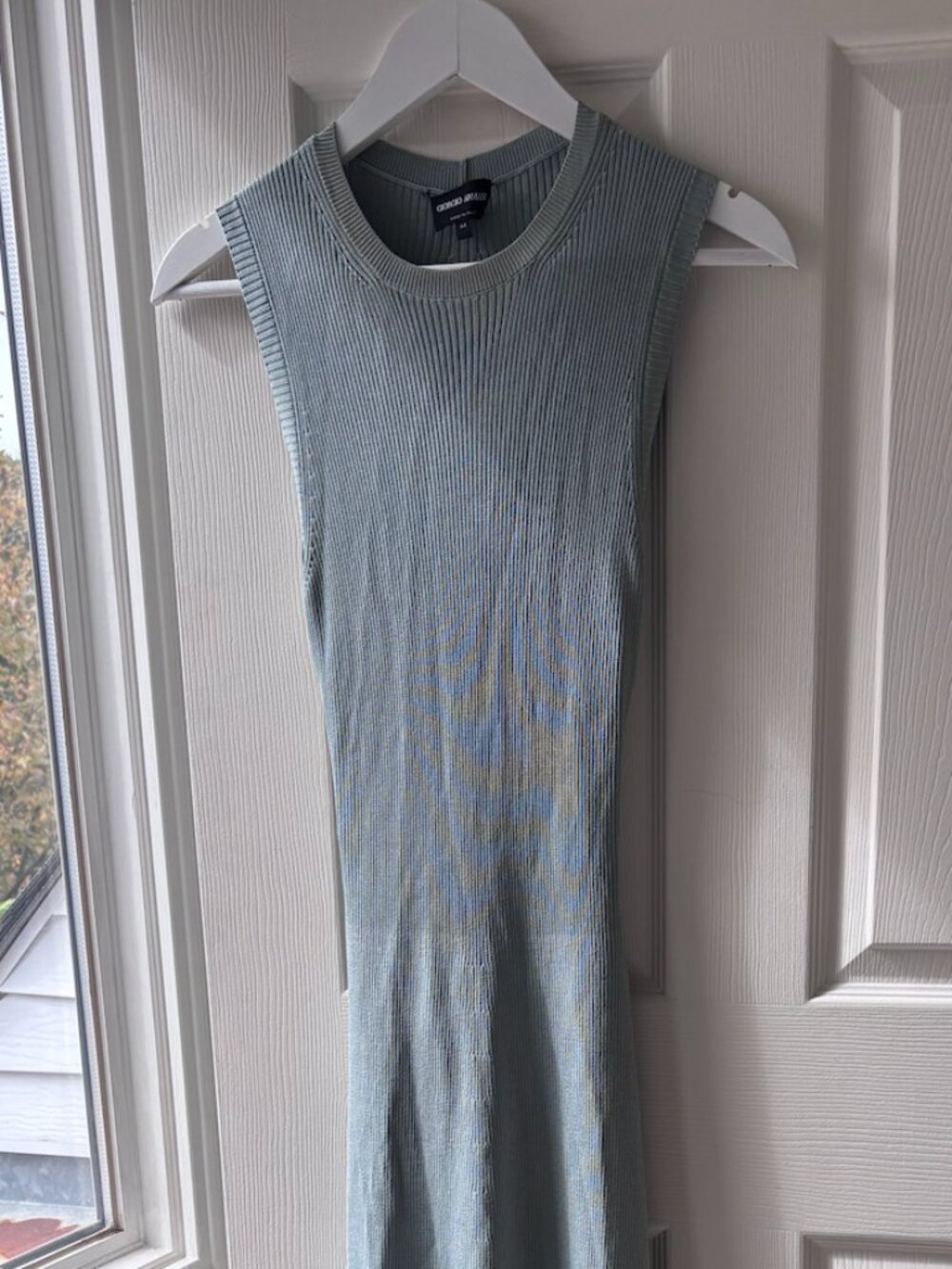 Giorgio Armani Ribbed Knit Open Back Maxi Dress Sage Green, Size IT 44